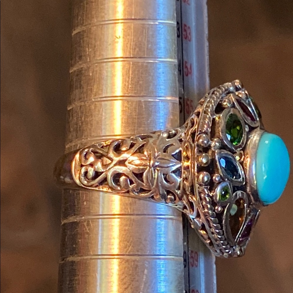 Artisan Turquoise and Multi-gemstone Ring - Picture 11 of 14